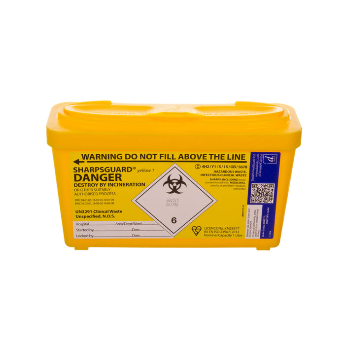 Sharpsafe Box 1L - Yellow - Single